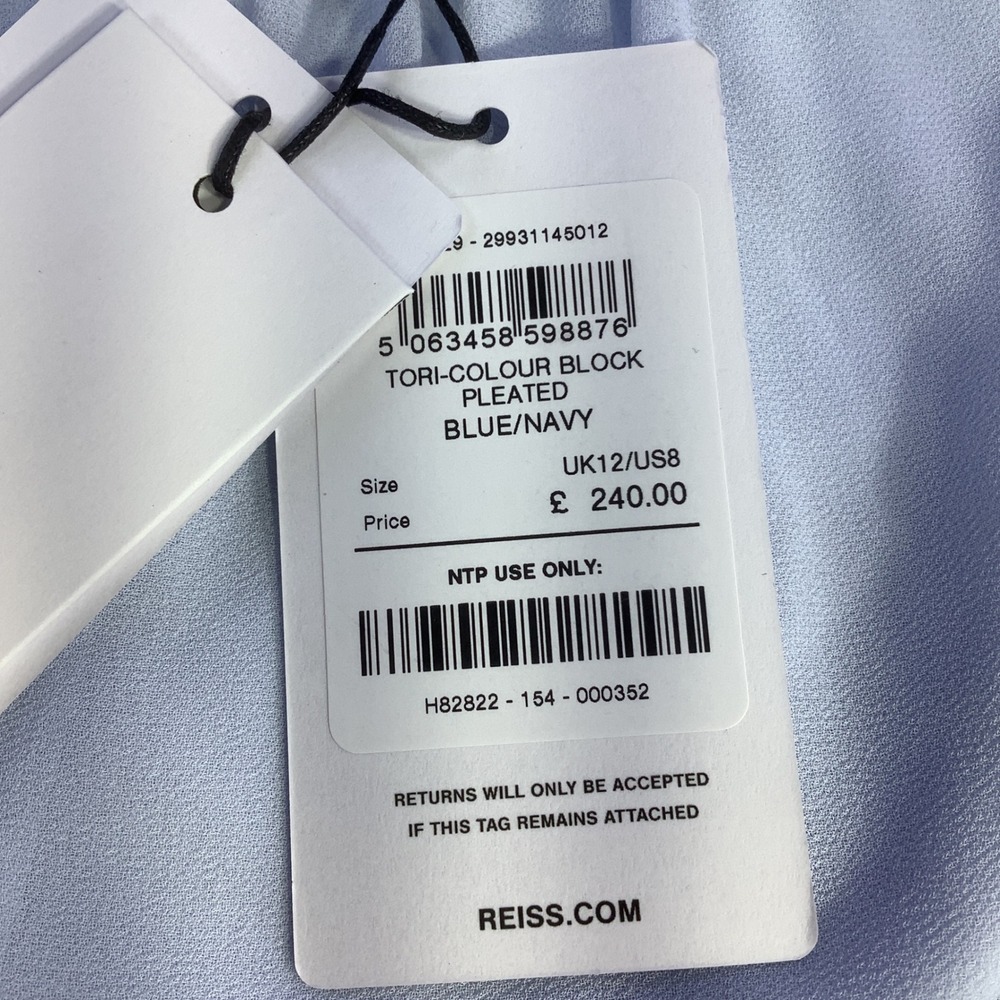 Reiss Tori Color Block Pleated Midi Dress Blue Navy Long Sleeve Belted US 8 NWT‎ - Picture 6 of 16